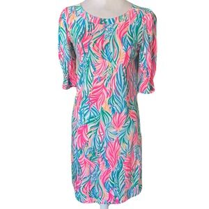 Lilly Pulitzer Small Multicolor Tropical Palm Adley Short Sleeve Resort Dress